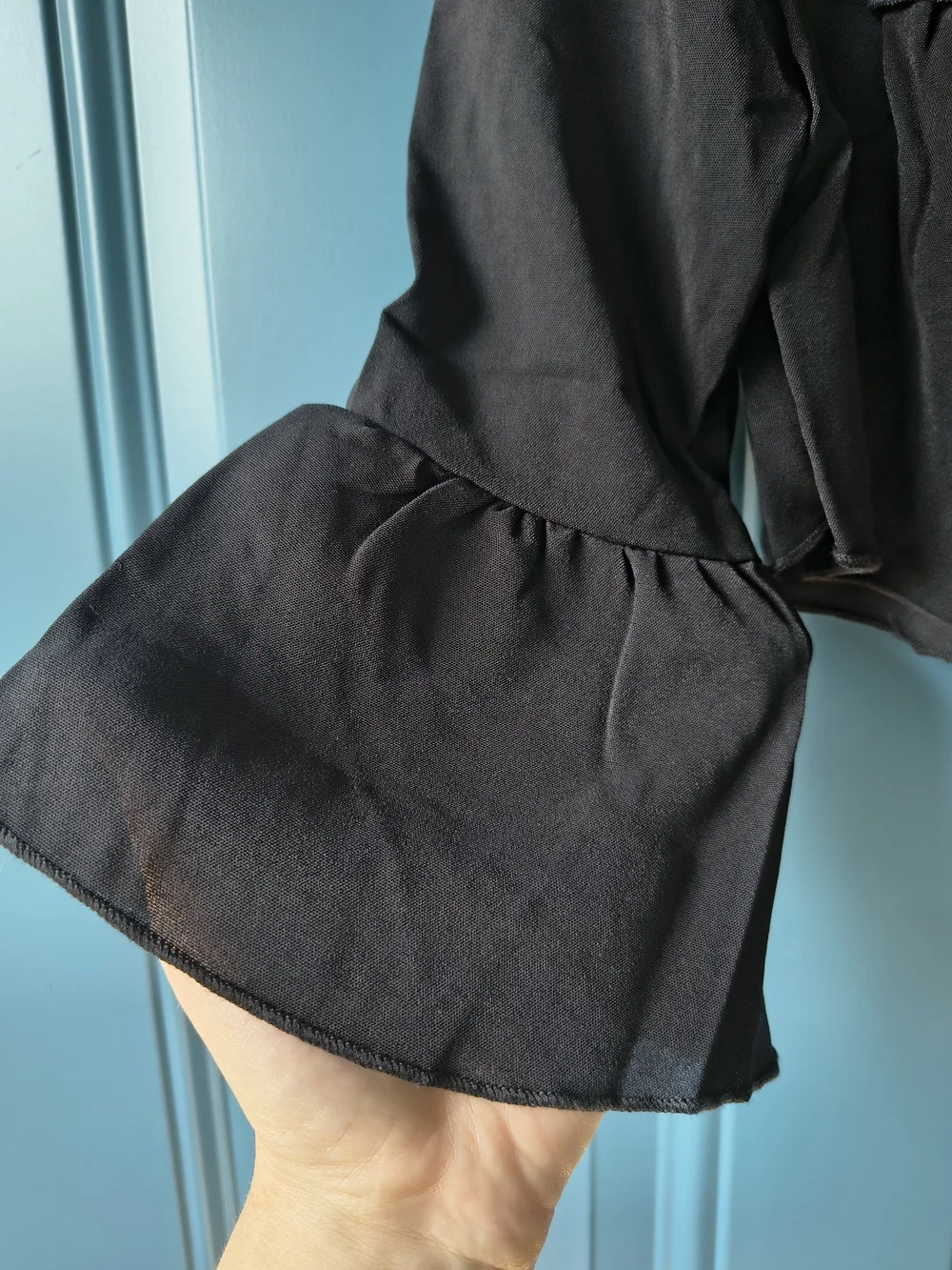 Black Off-Shoulder Ruffle Top & Black-White Striped High-Waist Shorts Set